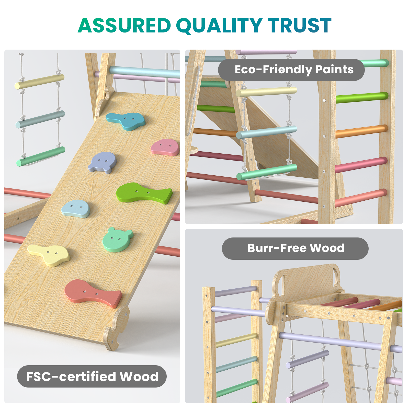Safari Land - Juegos de columpios para gimnasios de jungla de interior BlueWood® *Arcoíris